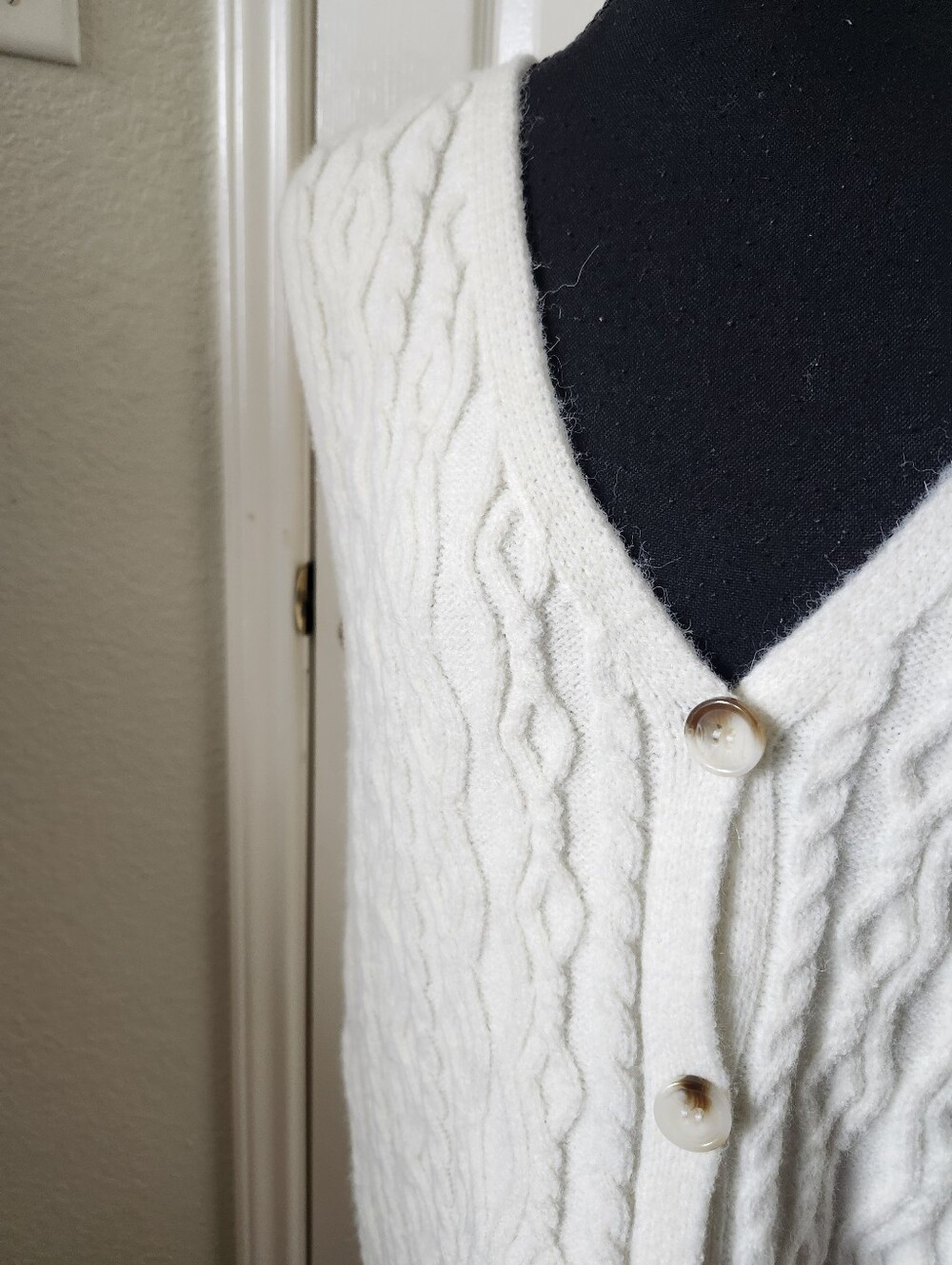 Motel Rocks Ivory Cable Knit Button-Front Vest - Picture 4 of 11